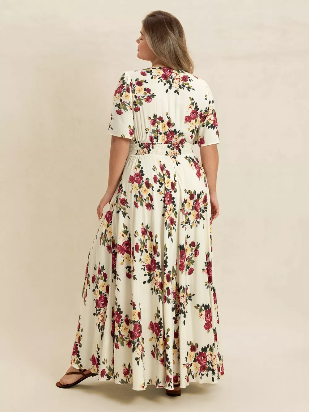 Plus Size Floral Flutter Sleeve Maxi Dress with Button Front, image 4