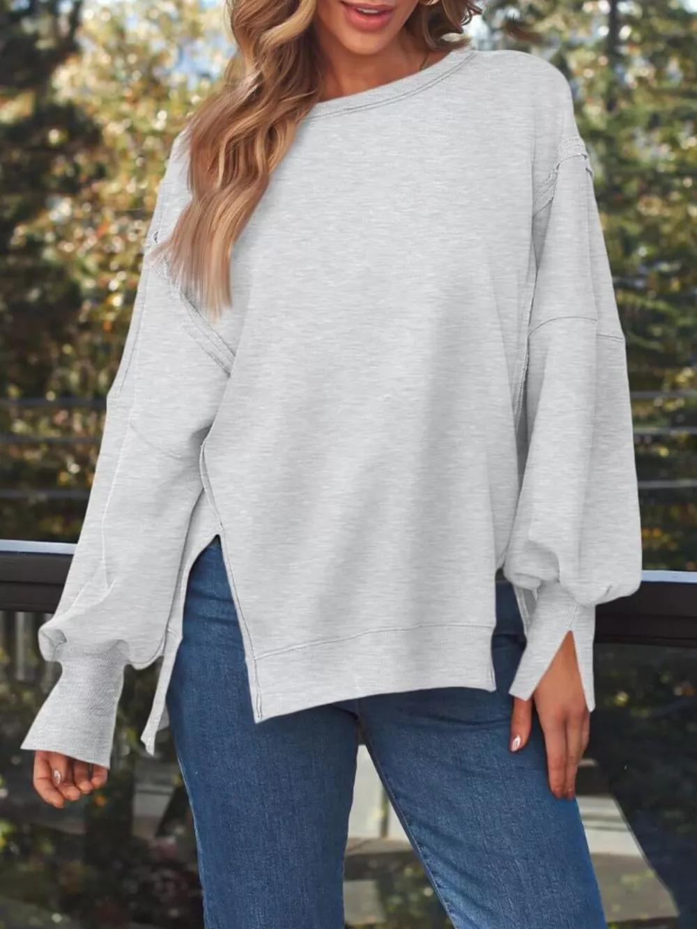 Side Slit Long Sleeve Oversized Sweatshirt, image 7
