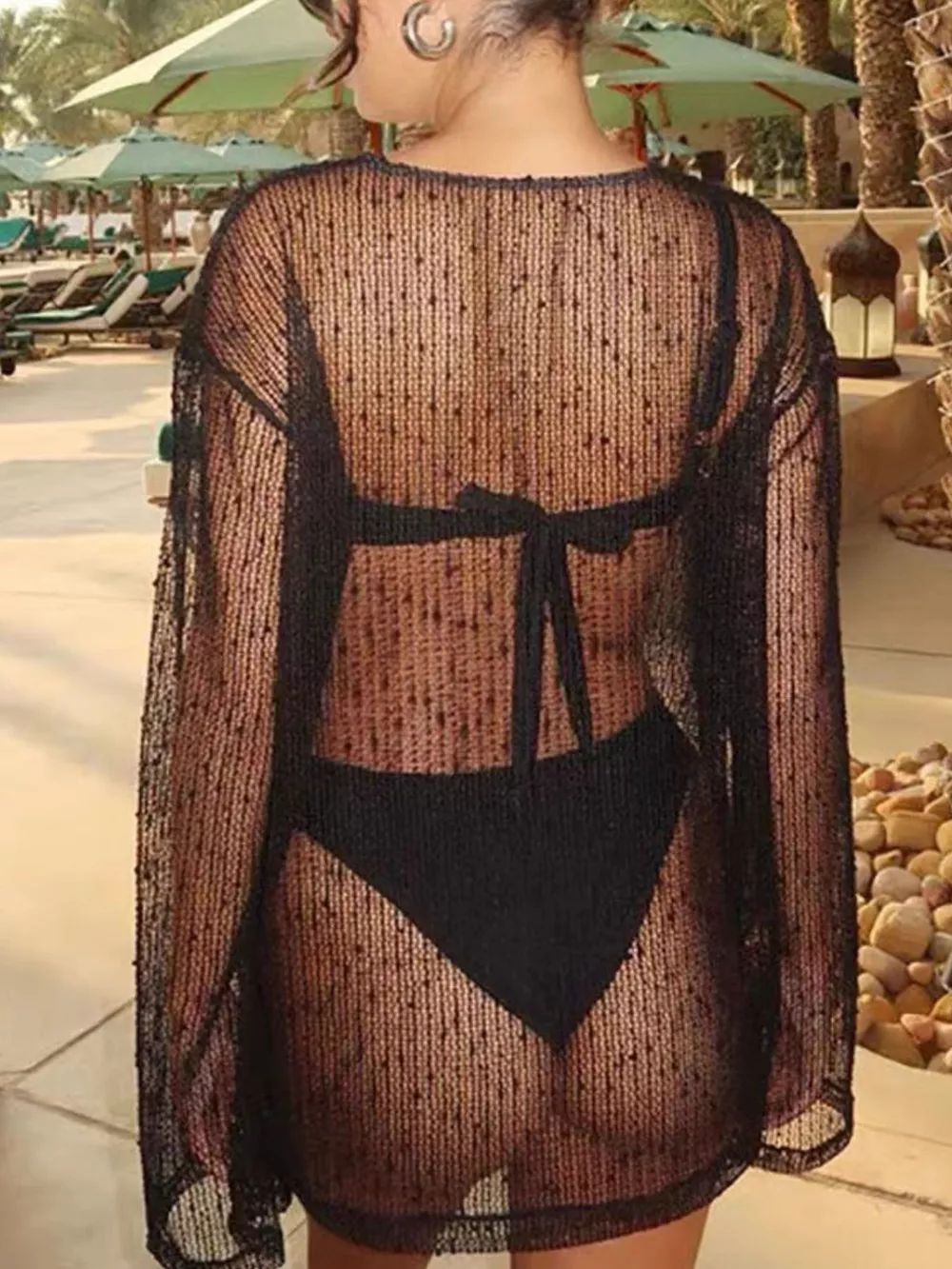 Sheer Knit Long Sleeve Cover-Up, image 11