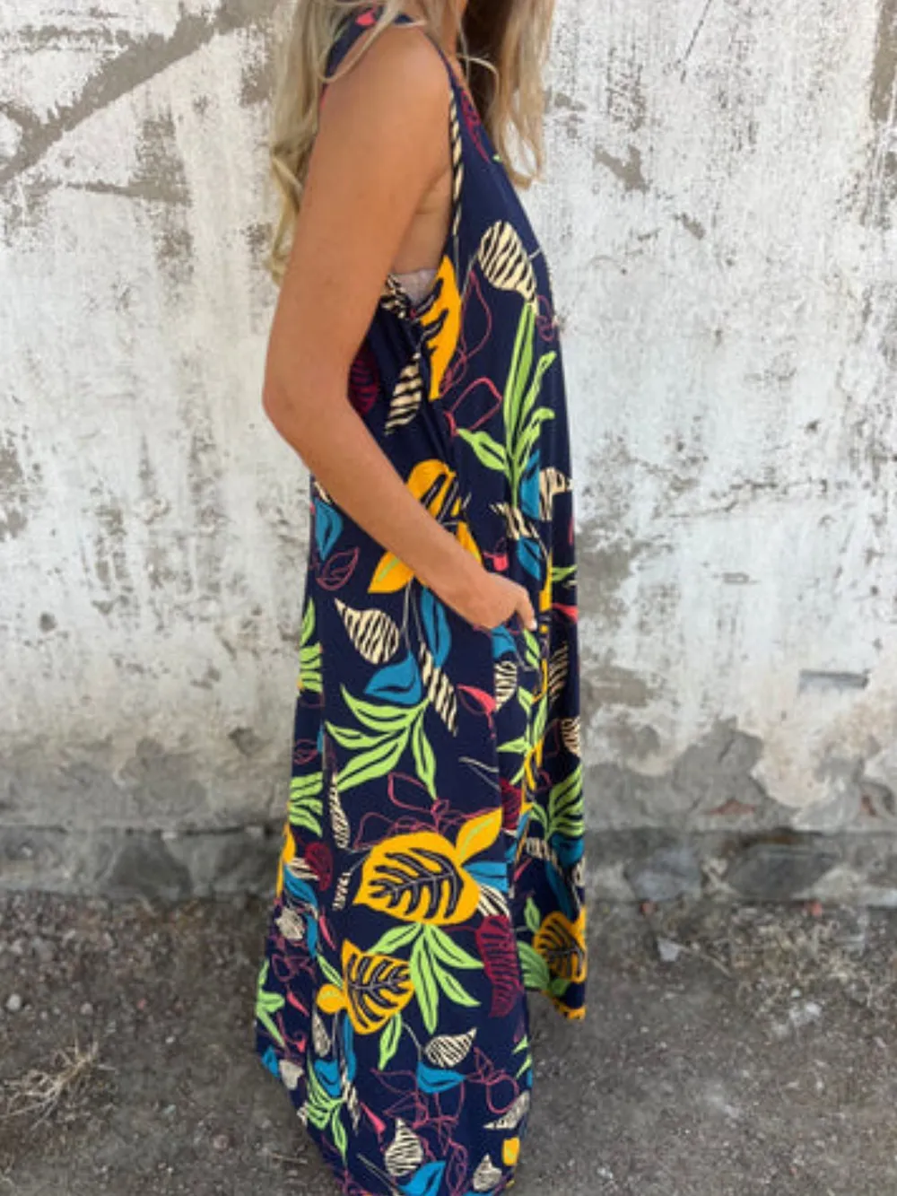 Full Size Printed V-Neck Sleeveless Dress Plus Size, image 12