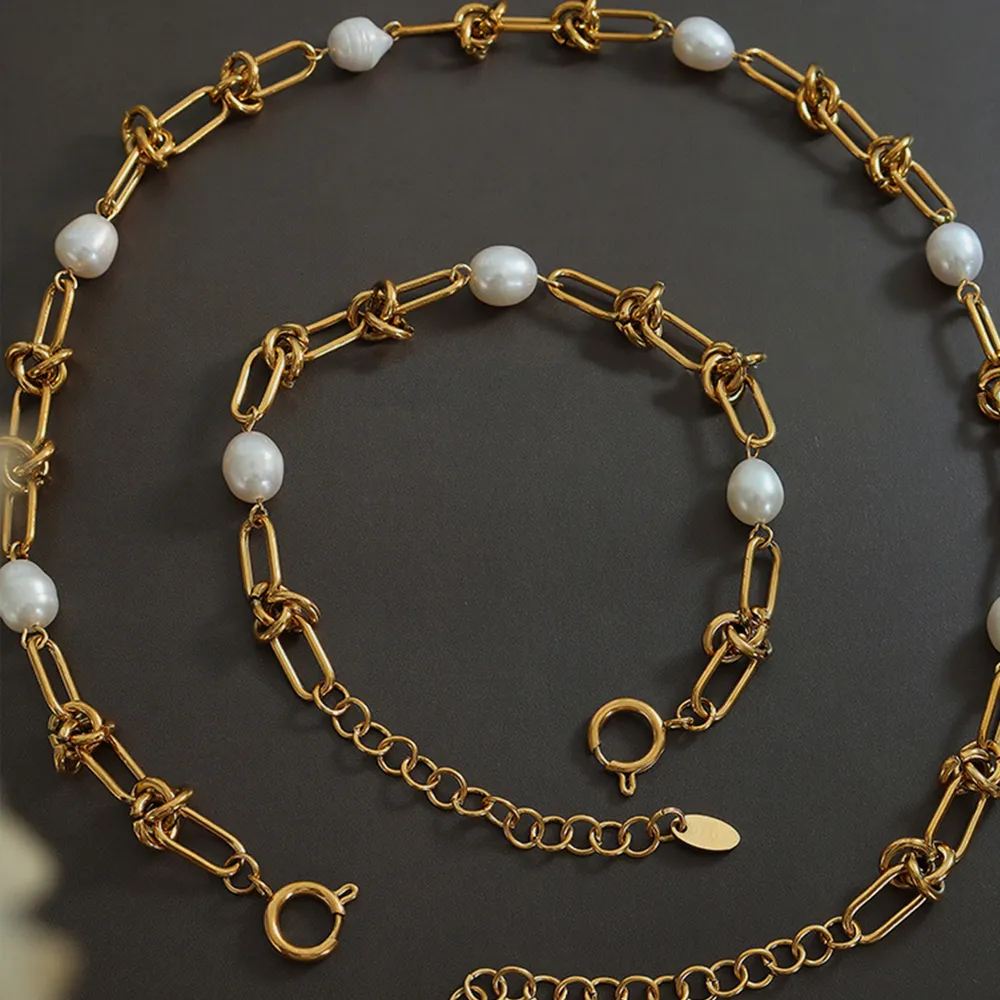 Freshwater Pearl Titanium Steel Necklace, image 2