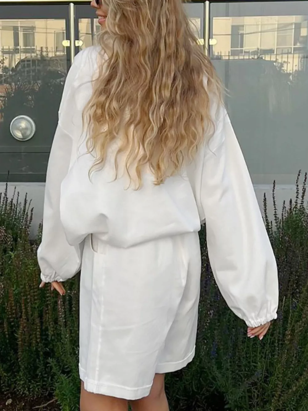 Snap Detail Long Sleeve Top and Shorts Set, image 3