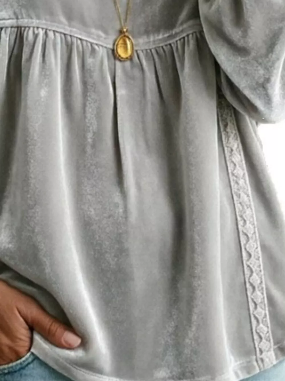 Full Size V-Neck Long Sleeve Velvet Blouse with Lace Trim Plus Size, image 18