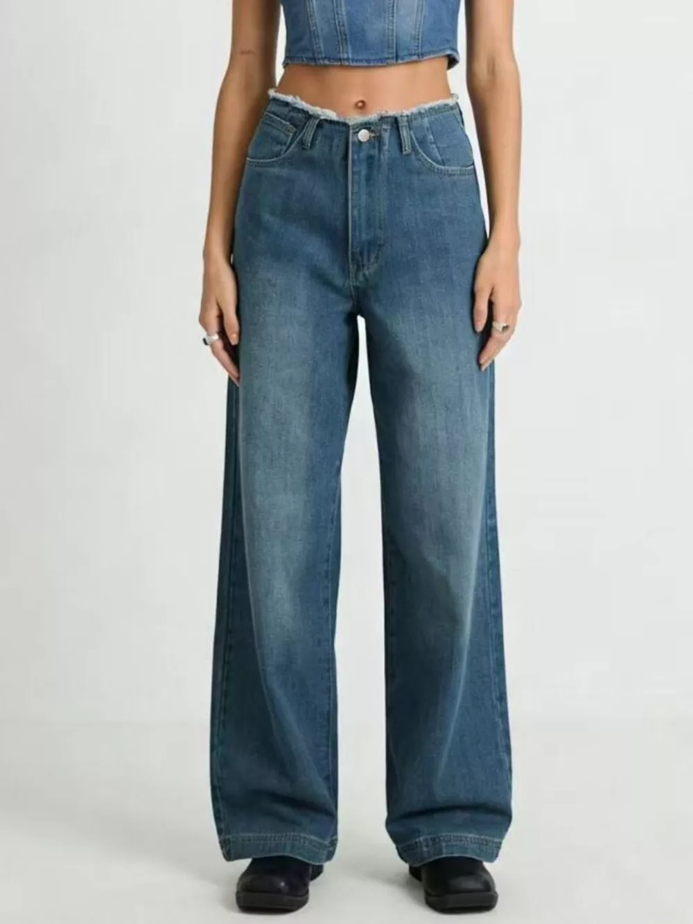 Frayed Hem Wide Leg Jeans, image 4