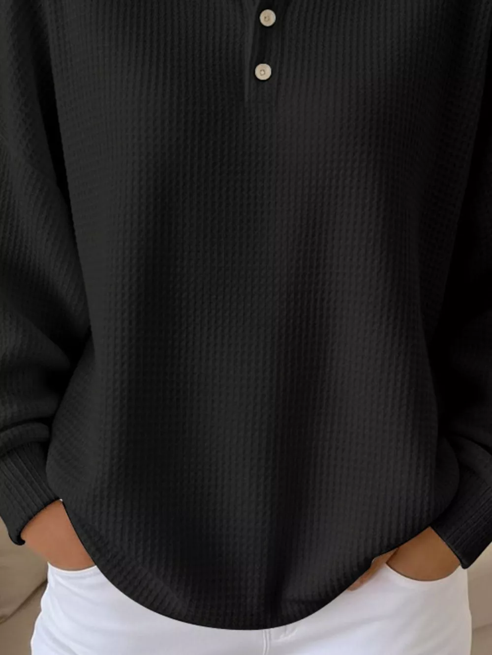 Full Size Waffle Knit Button Detail Sweatshirt Plus Size, image 7