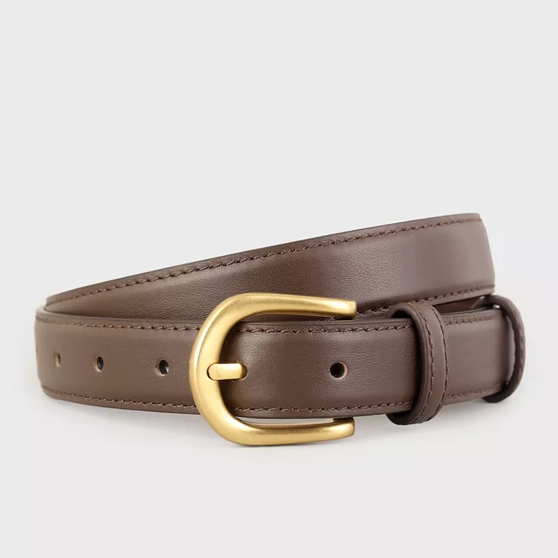 Skinny Leather Belt with Golden Buckle, image 6