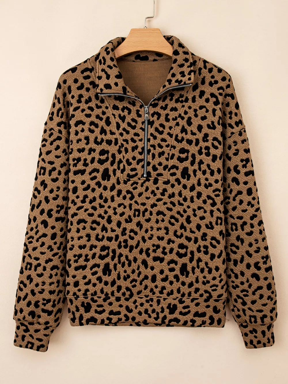 Leopard Print Quarter Zip Sweatshirt, image 7