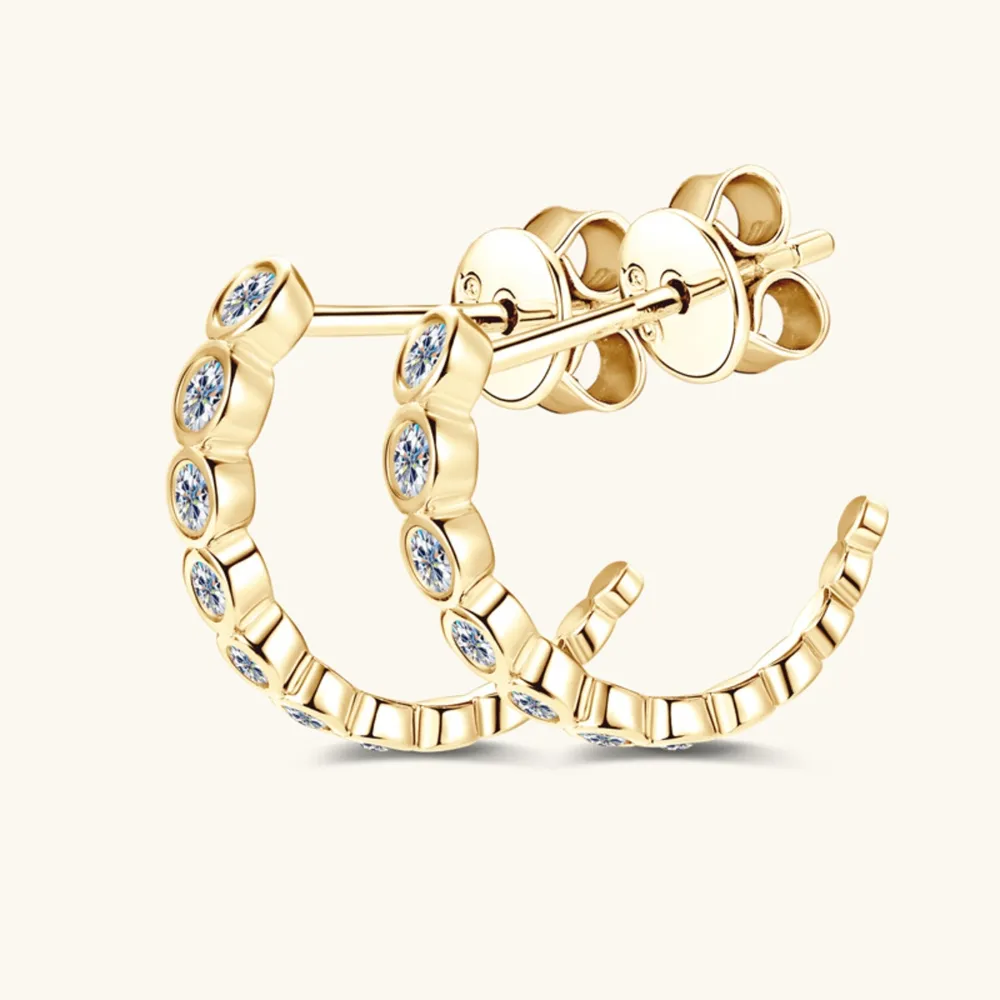 Inlaid Moissanite 925 Sterling Silver C-Hoop Earrings, image 10