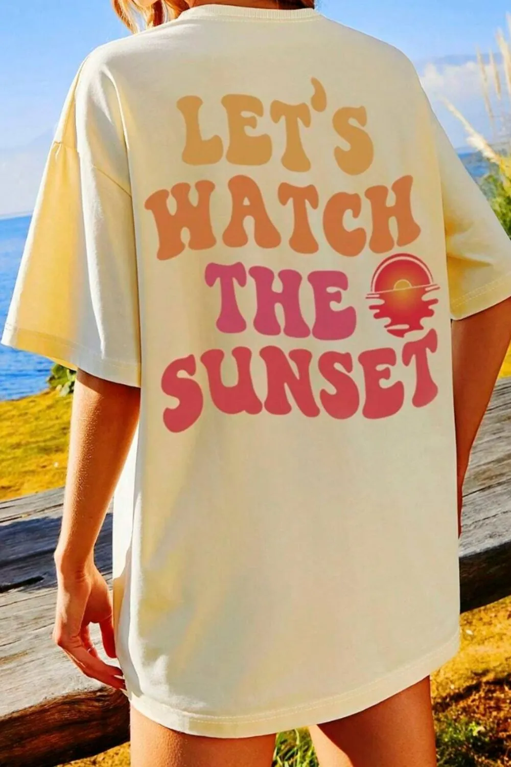 LET'S WATCH THE SUNSET Round Neck T-Shirt, image 2