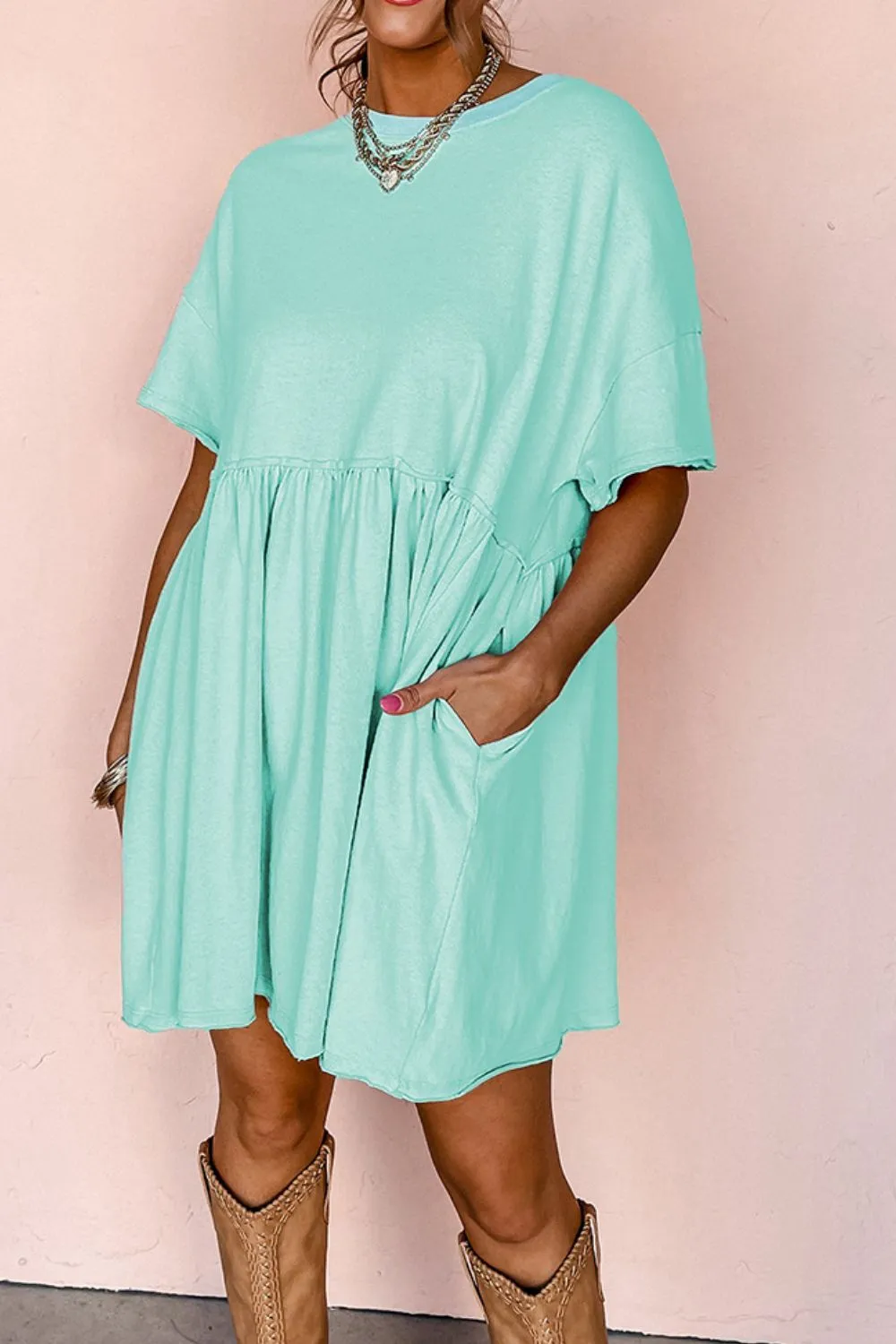 Round Neck Half Sleeve Mini Tee Dress, image 9
