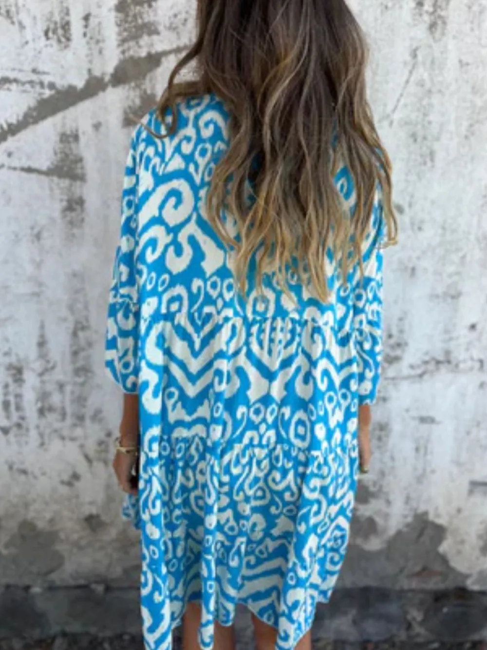 Full Size Printed Notched Half Sleeve Dress Plus Size, image 20
