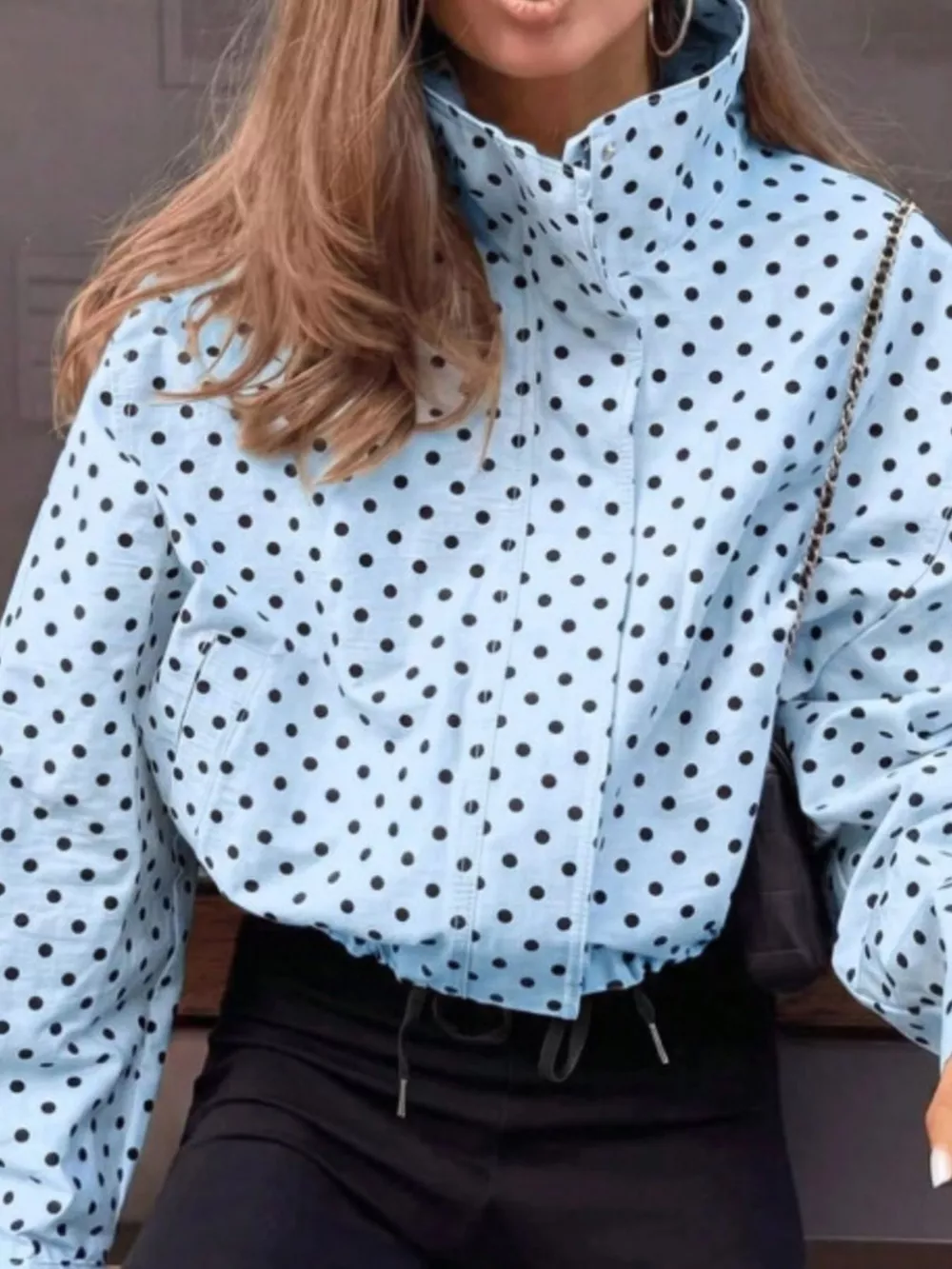 Polka Dot Zip Up Casual Jacket, image 10