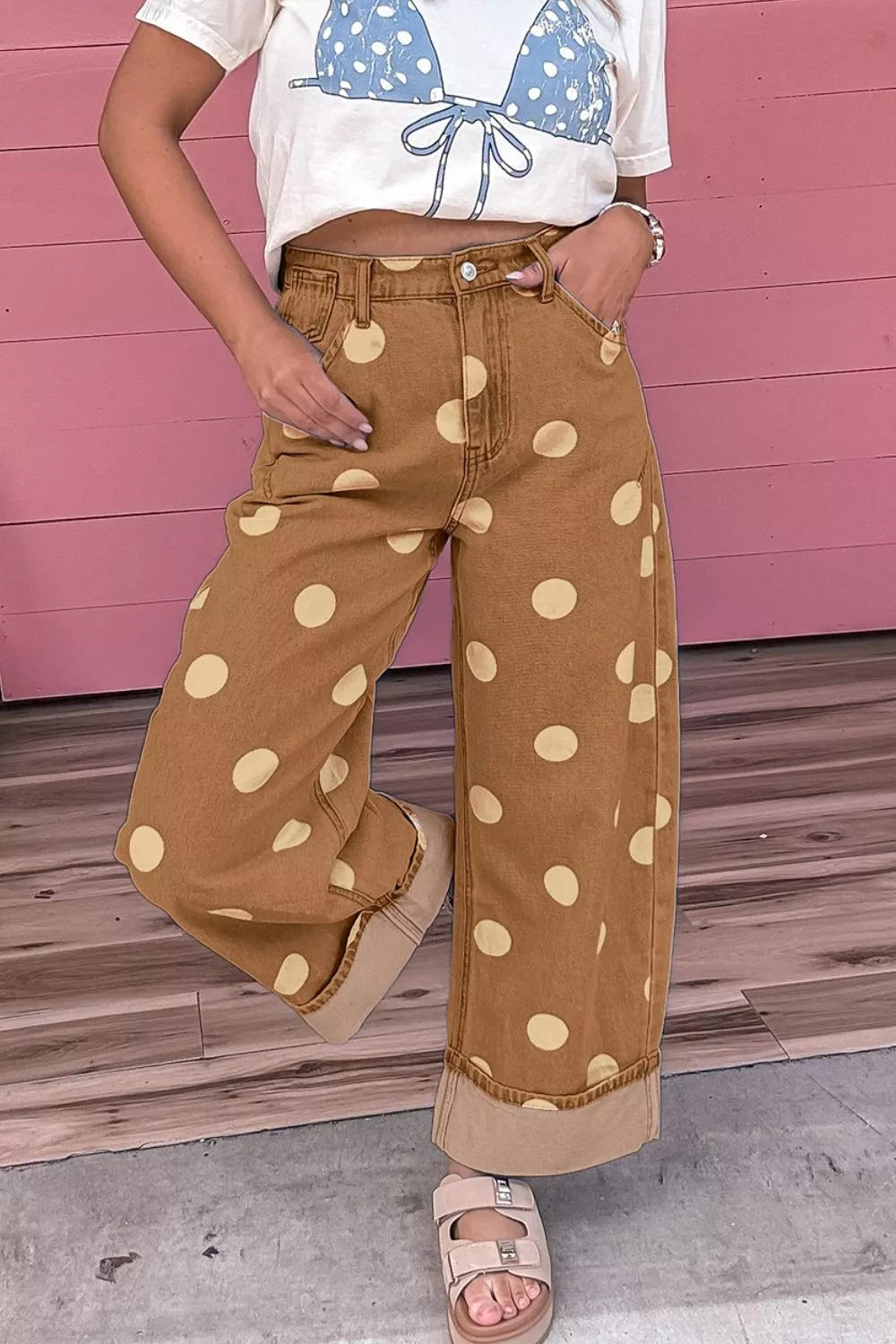 Polka Dot Wide Leg Jeans, image 3