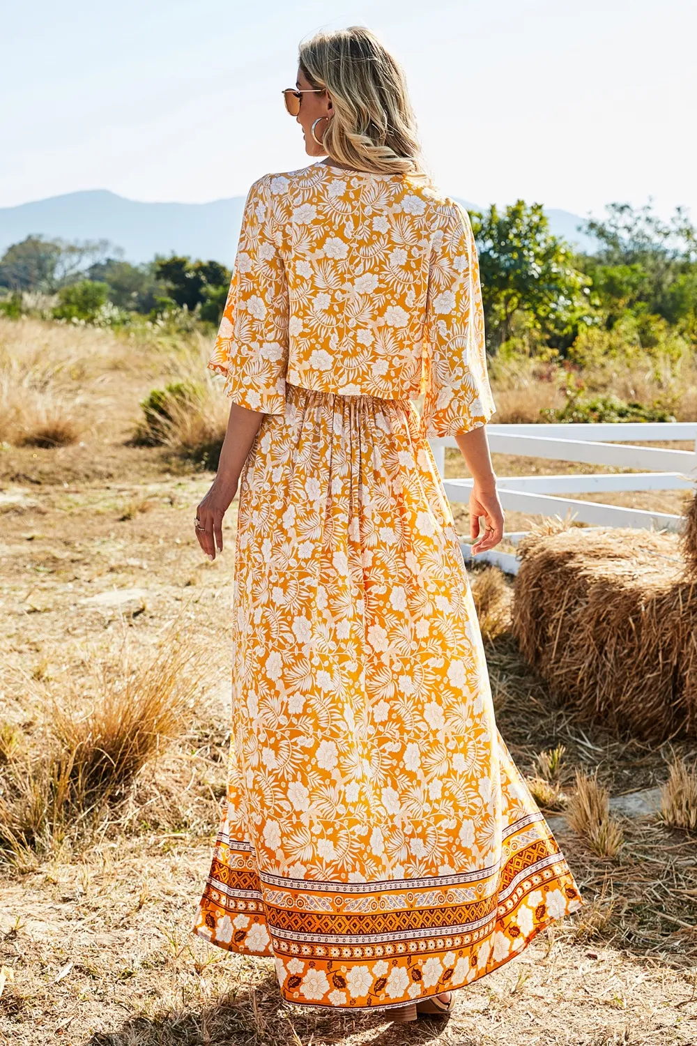 Printed Half Sleeve Top and Slit Skirt Set, image 3
