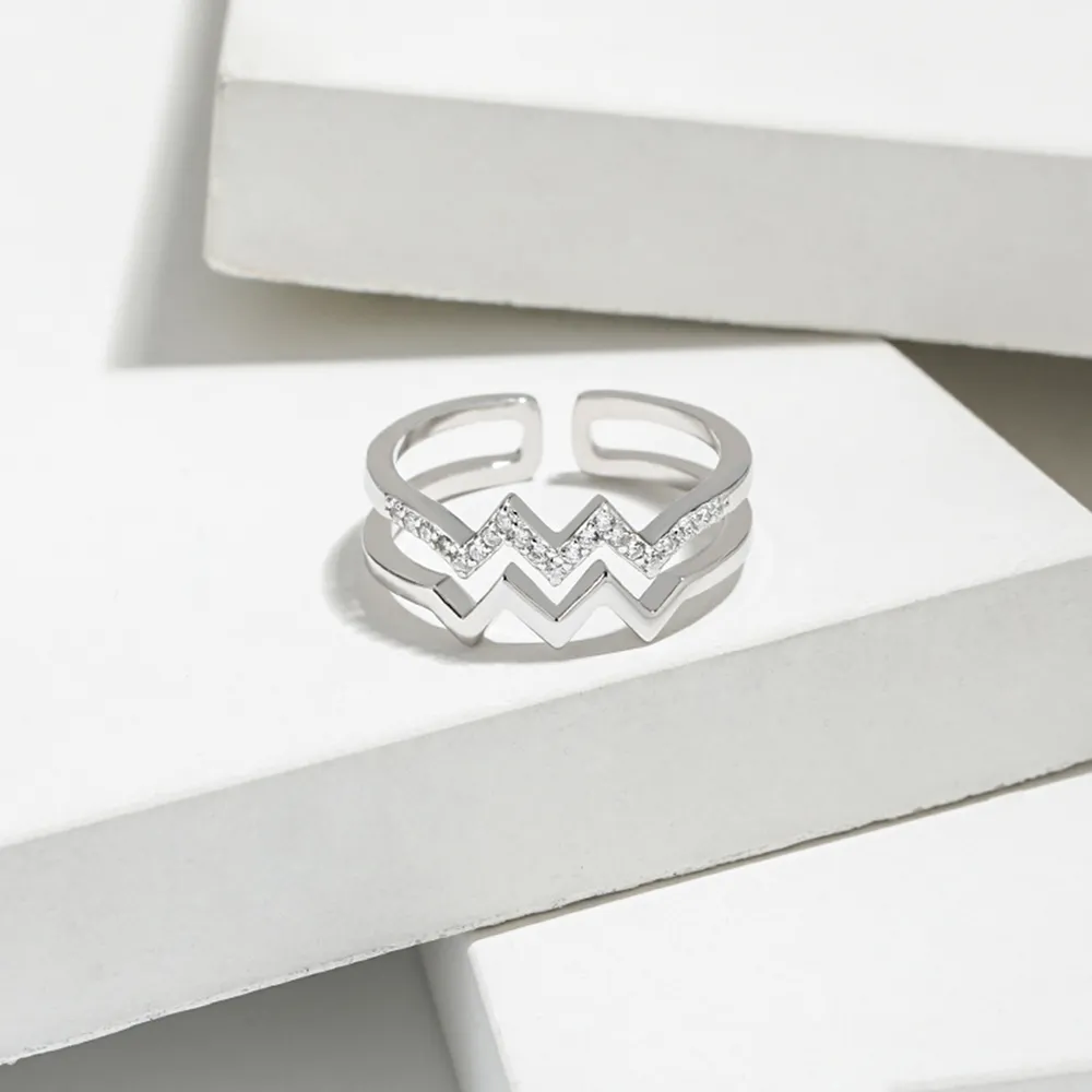 Wave Shape Inlaid Zircon Open Ring, image 4