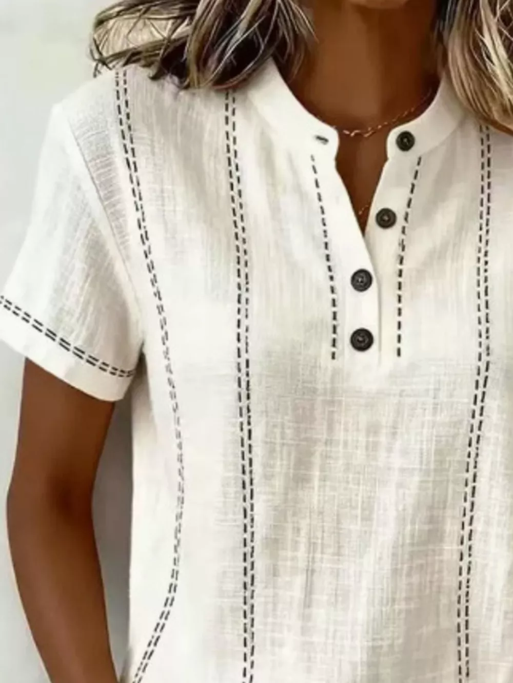Full Size Button Detail Short Sleeve Blouse Plus Size, image 2