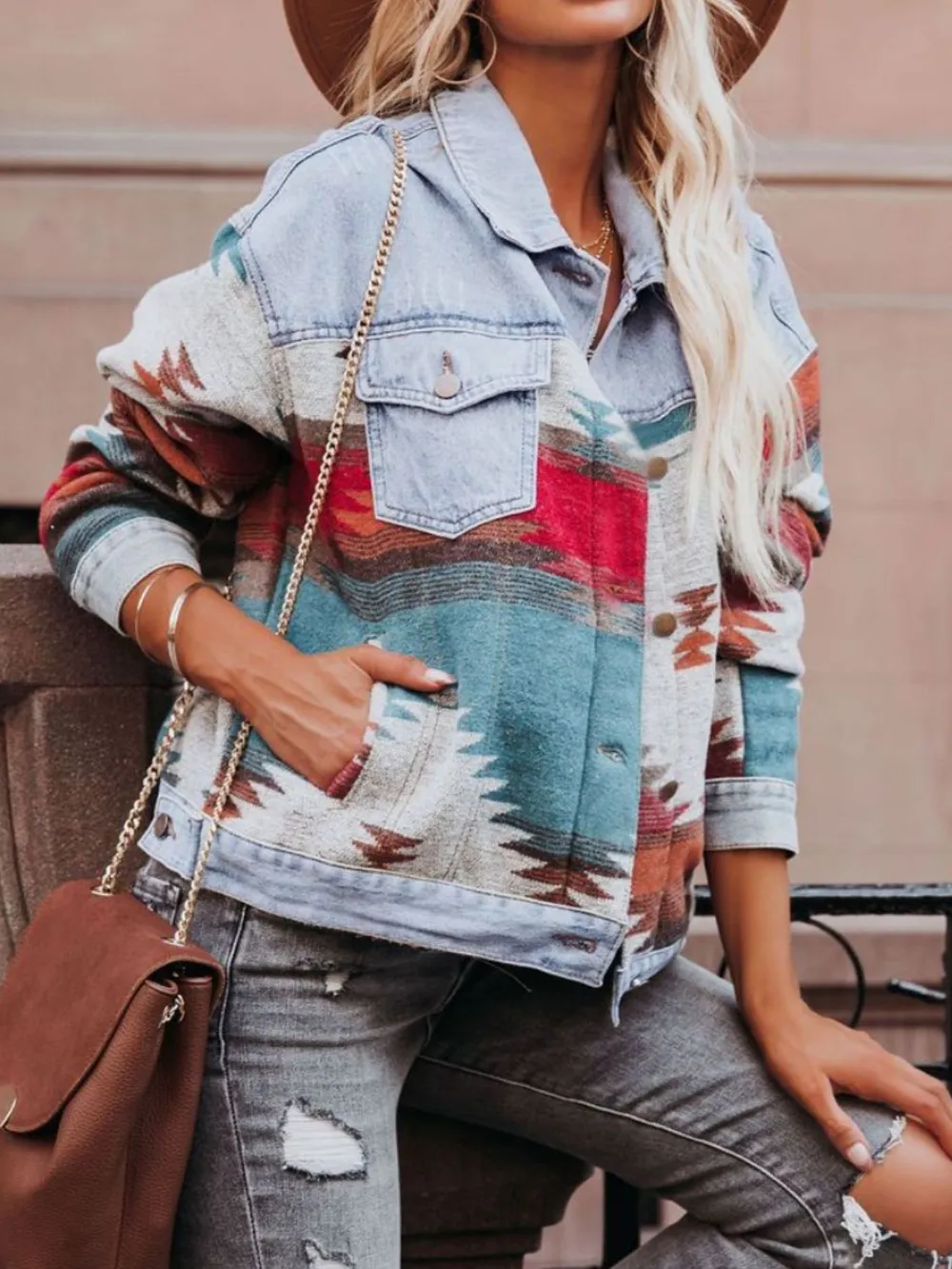 Geometric Button Up Long Sleeve Jacket, image 5