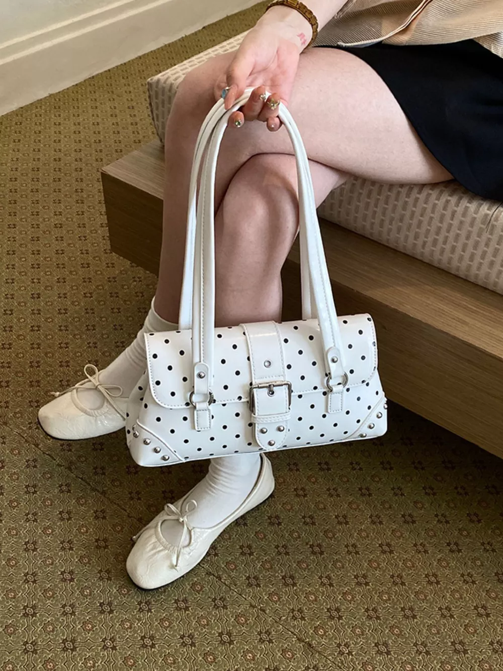 Polka Dot Studded Shoulder Bag, image 2