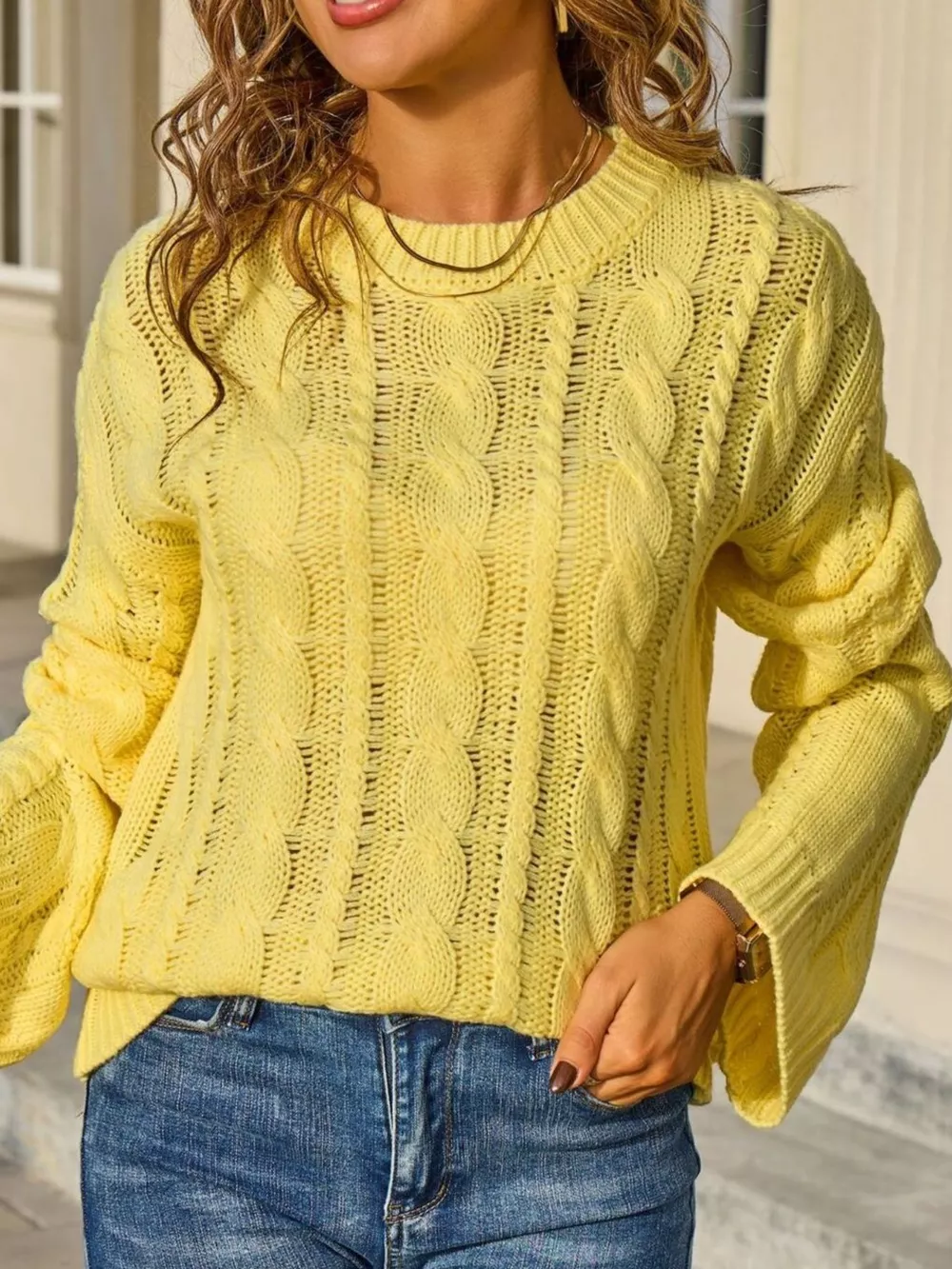 Cable Knit Long Sleeve Sweater, image 15