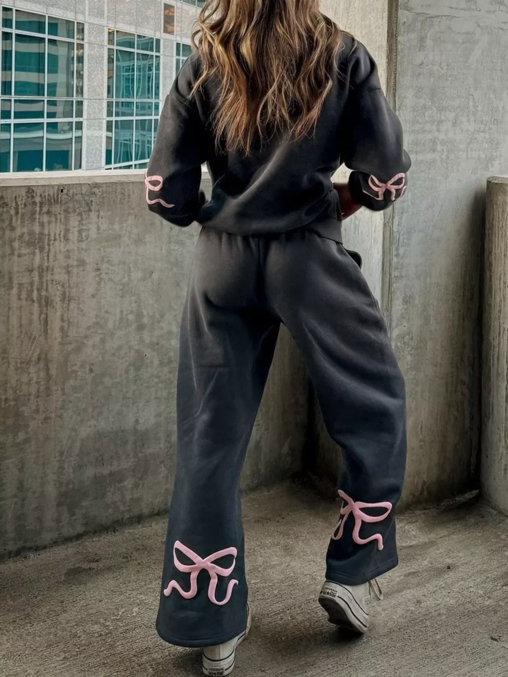Bow and Heart Dropped Shoulder Hoodie and Pants Set, image 14