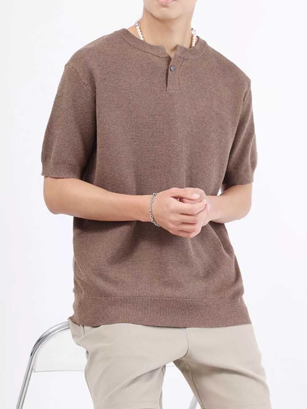Men's Plus Size Casual Knitted Henley T-Shirt, image 2