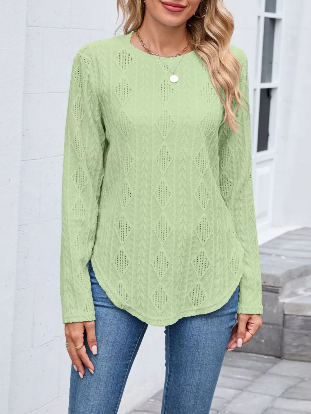 Openwork Textured Long Sleeve Top, image 12