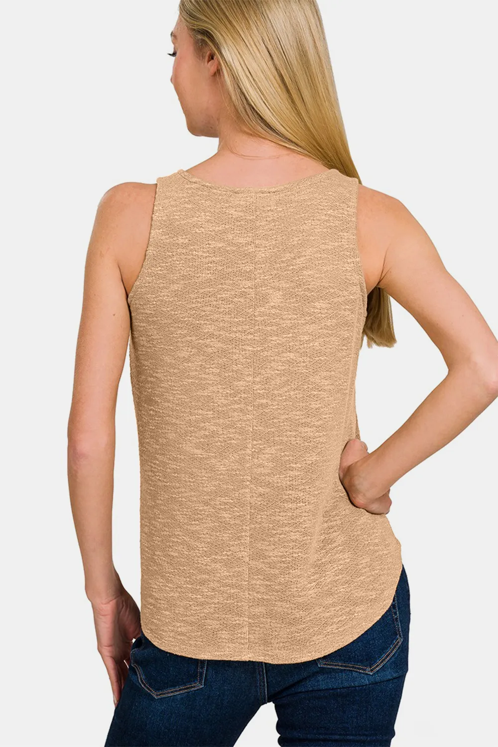 V-Neck Curved Hem Tank, image 2