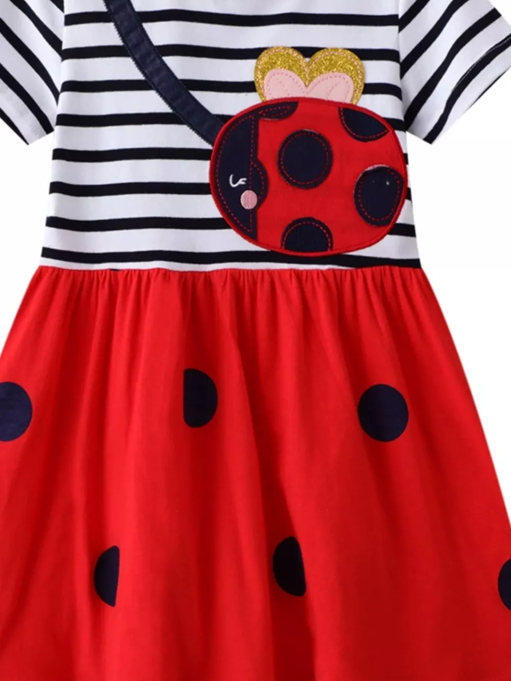 Children's Ladybug Applique Striped Casual Dress, image 3