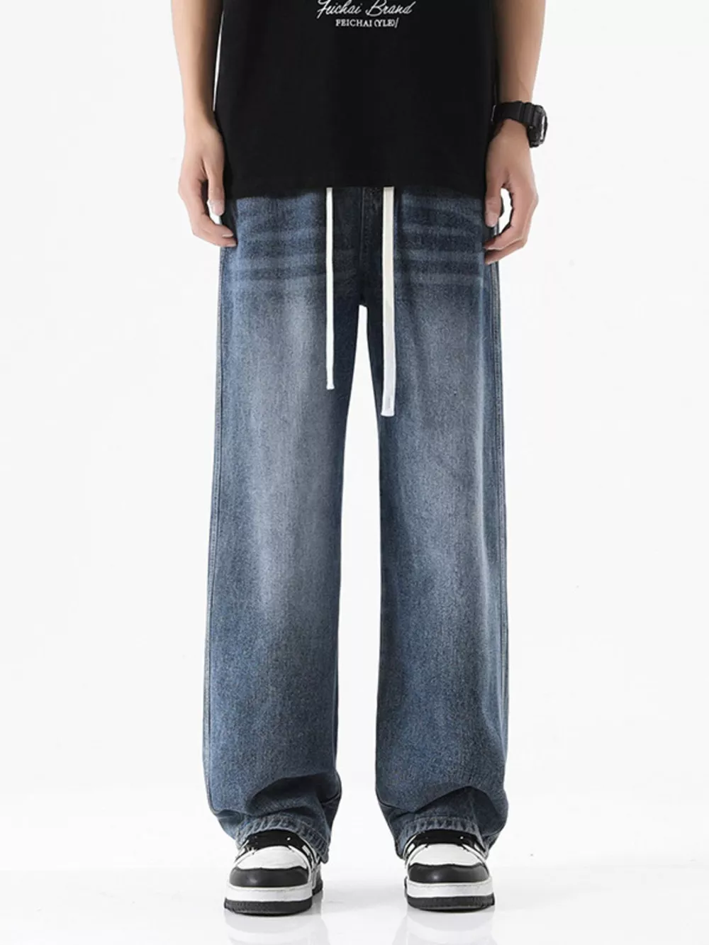 Men's Full Size Drawstring Wash Wide Leg Jeans Plus Size, image 7