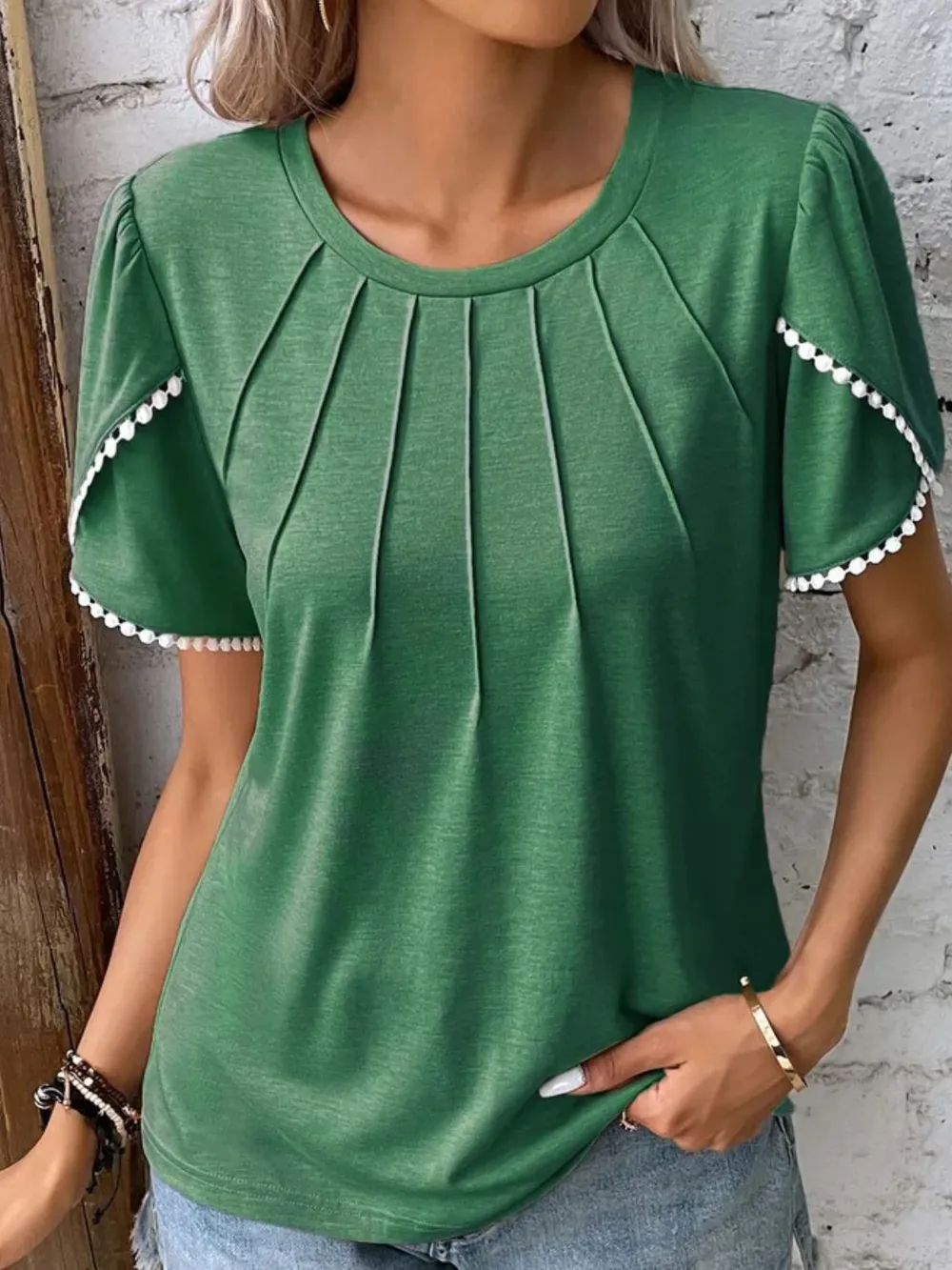 Full Size Round Neck Petal Sleeve Blouse Plus Size