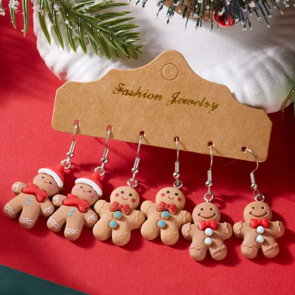 3 Piece Christmas Gingerbread Man Drop Earrings, image 4
