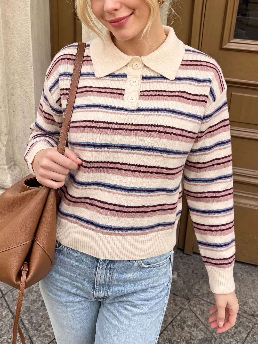 Striped Polo Collar Sweater, image 2