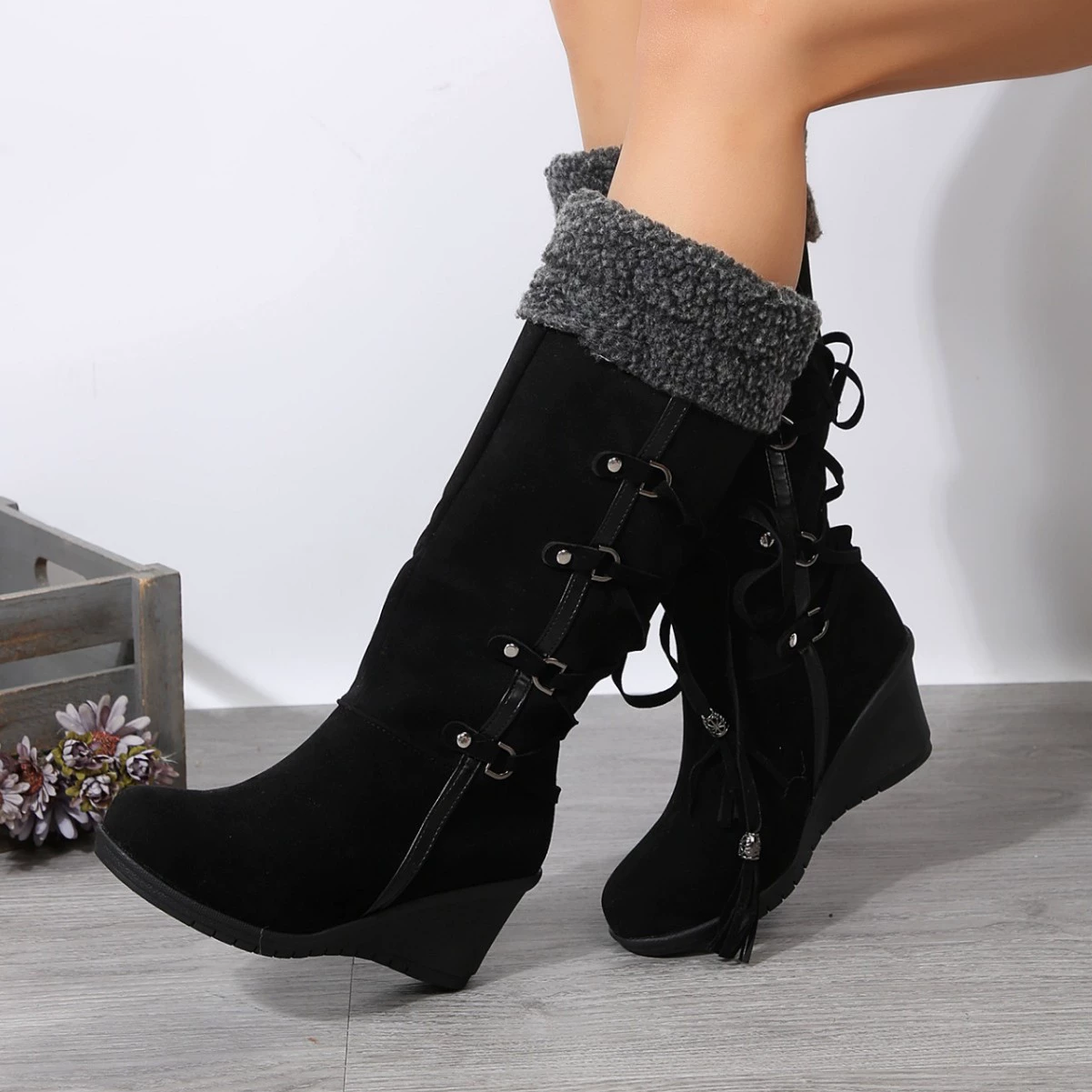 Round Toe Wedge Boots, image 2