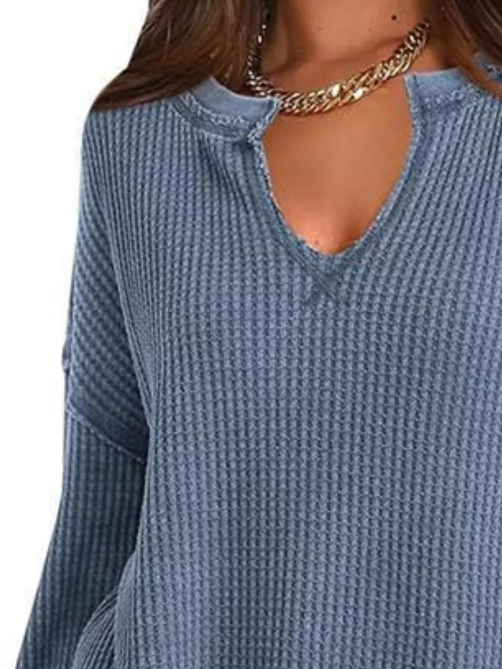Waffle Knit Long Sleeve Sweatshirt, image 11