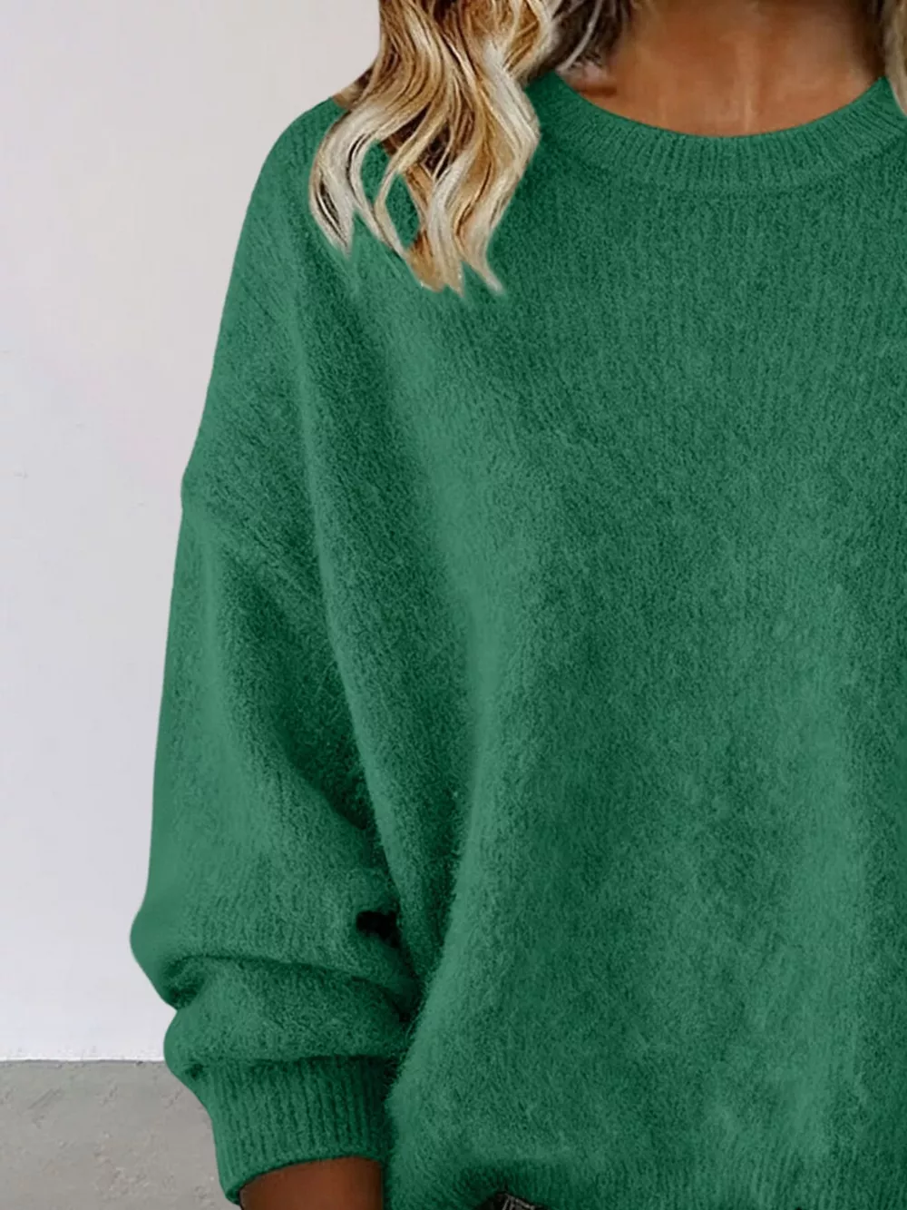 Full Size Round Neck Dropped Shoulder Sweater Plus Size, image 5