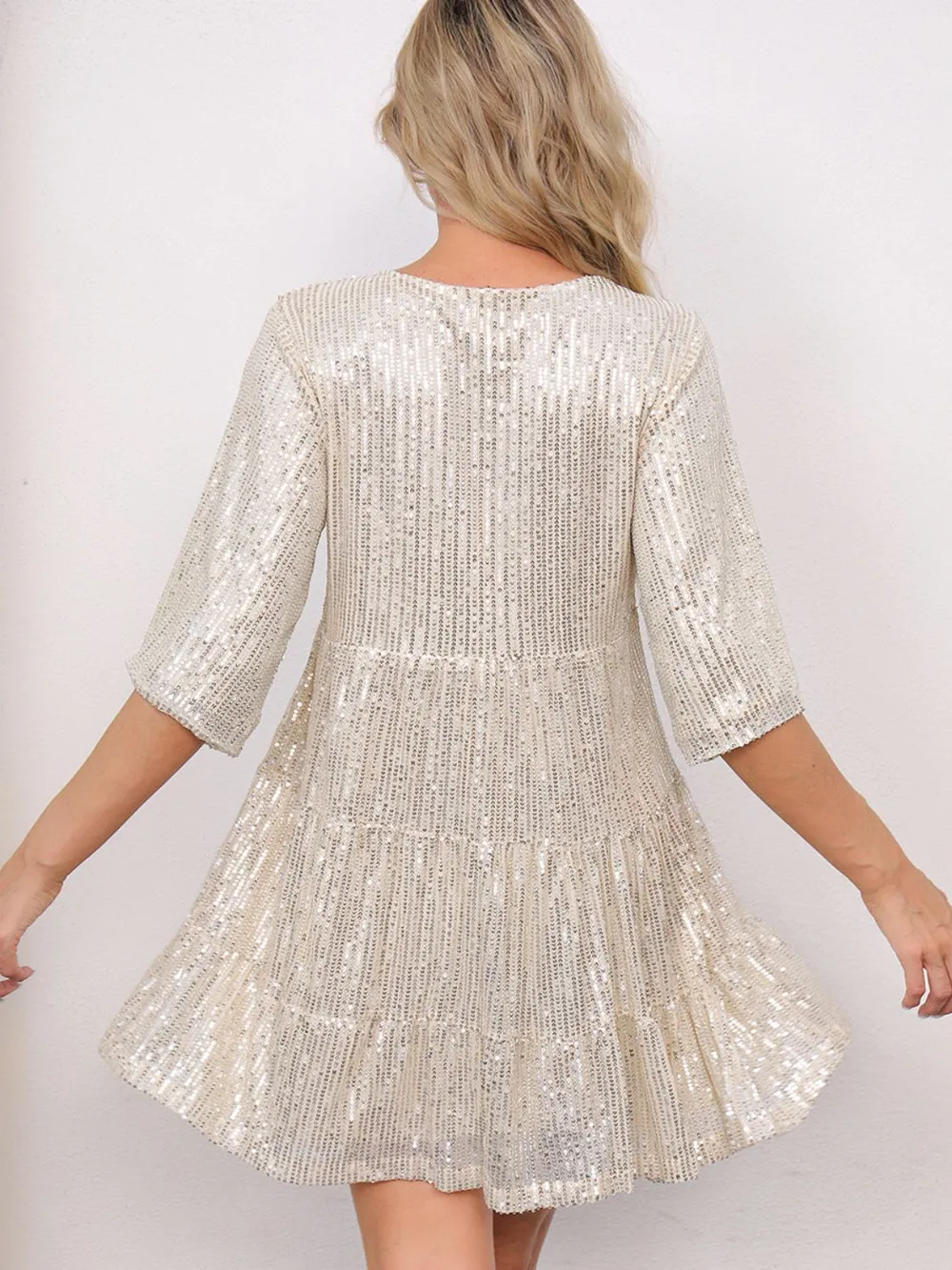 Sequin Round Neck Half Sleeve Mini Dress, image 22