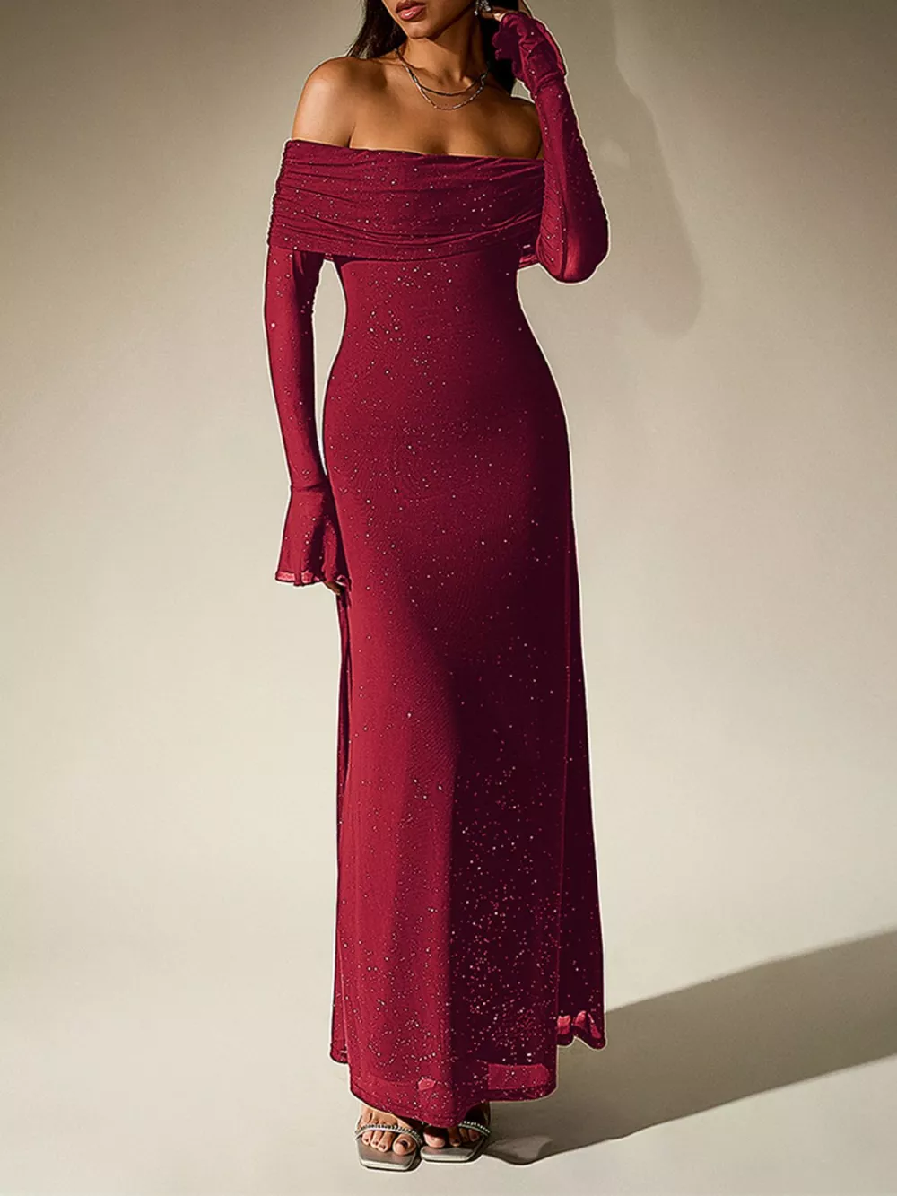 Glitter Off-Shoulder Maxi Dress, image 2