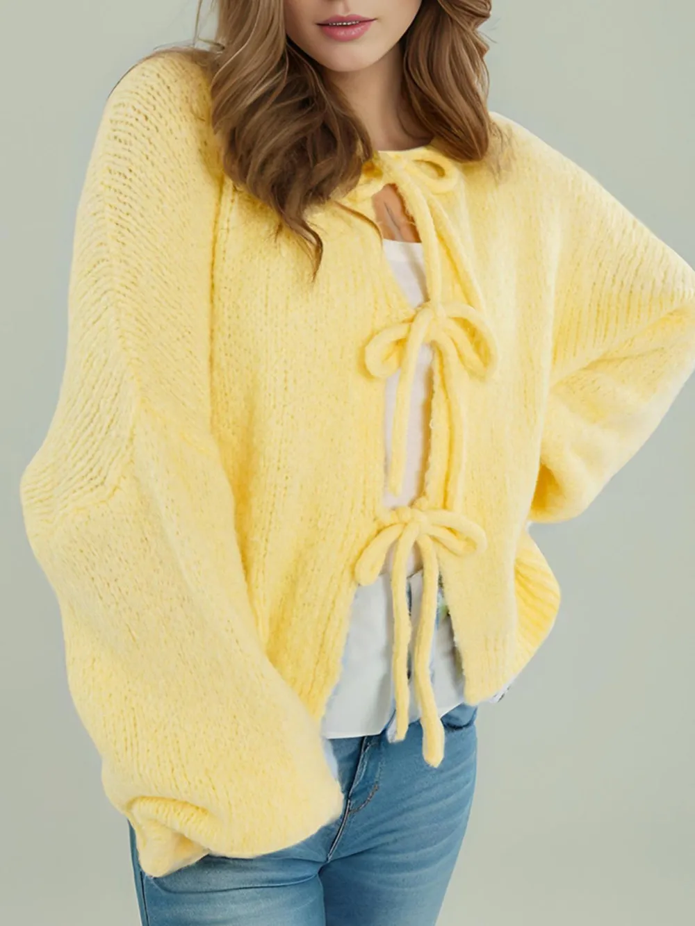 Cozy Bow-Tie Front Knit Cardigan, image 22