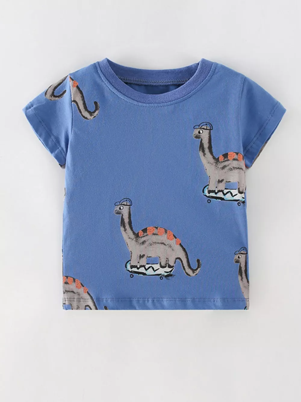 Children's Dinosaur Skateboard Print Crew Neck Short Sleeve T-Shirt