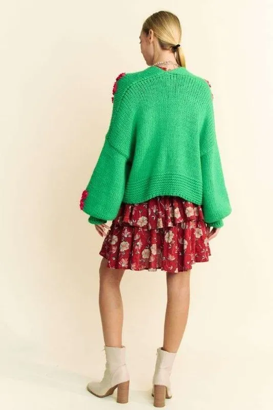 Floral Applique Open Front Drop Shoulder Cardigan, image 2