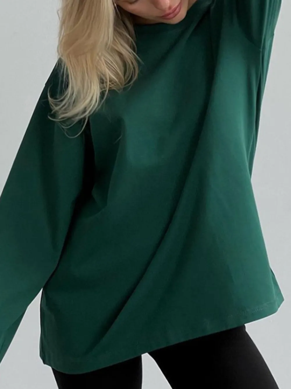 Round Neck Long Sleeve Oversized T-Shirt, image 16
