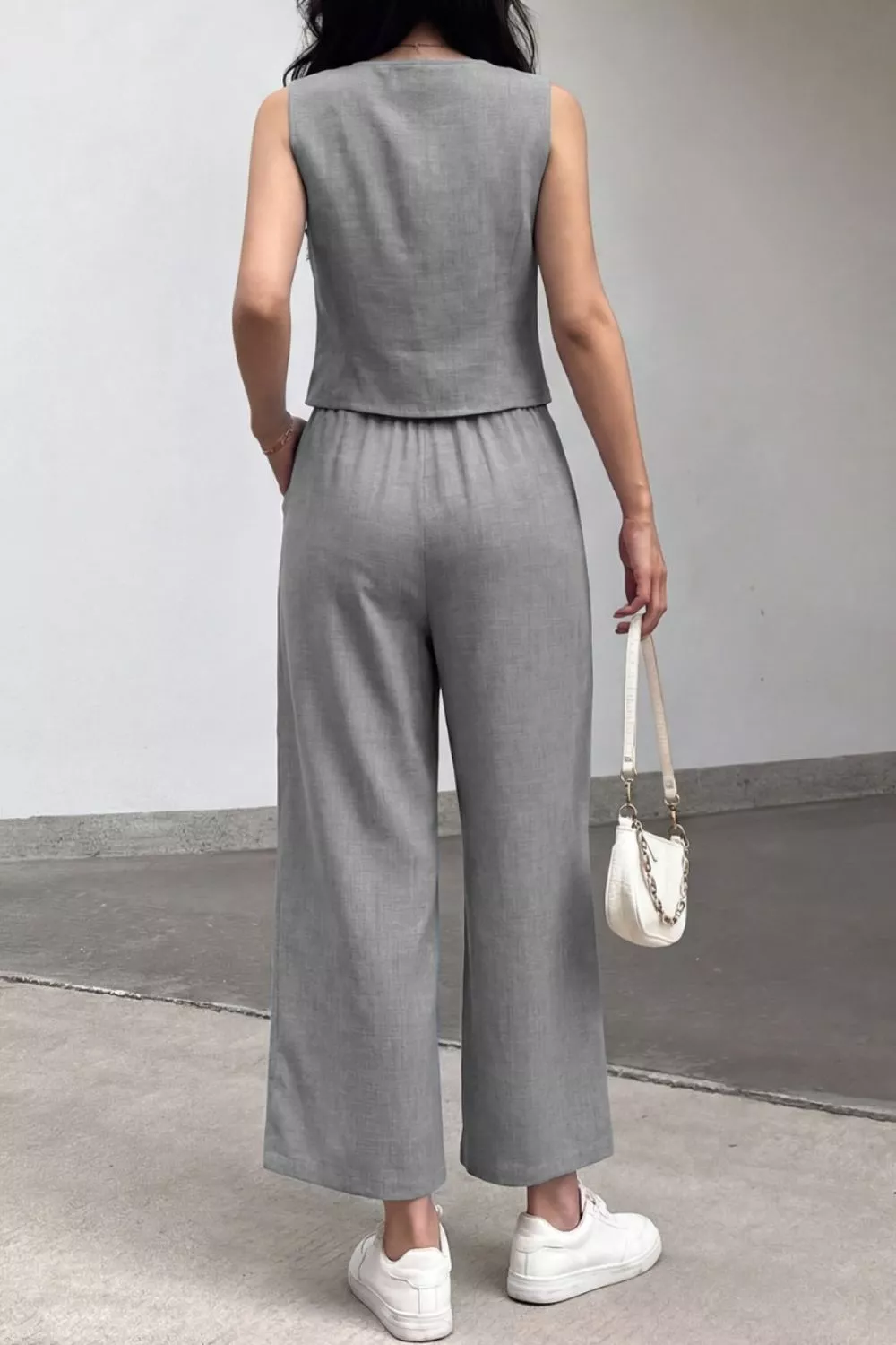 Tie Front Vest and Wide Leg Pants Set, image 8