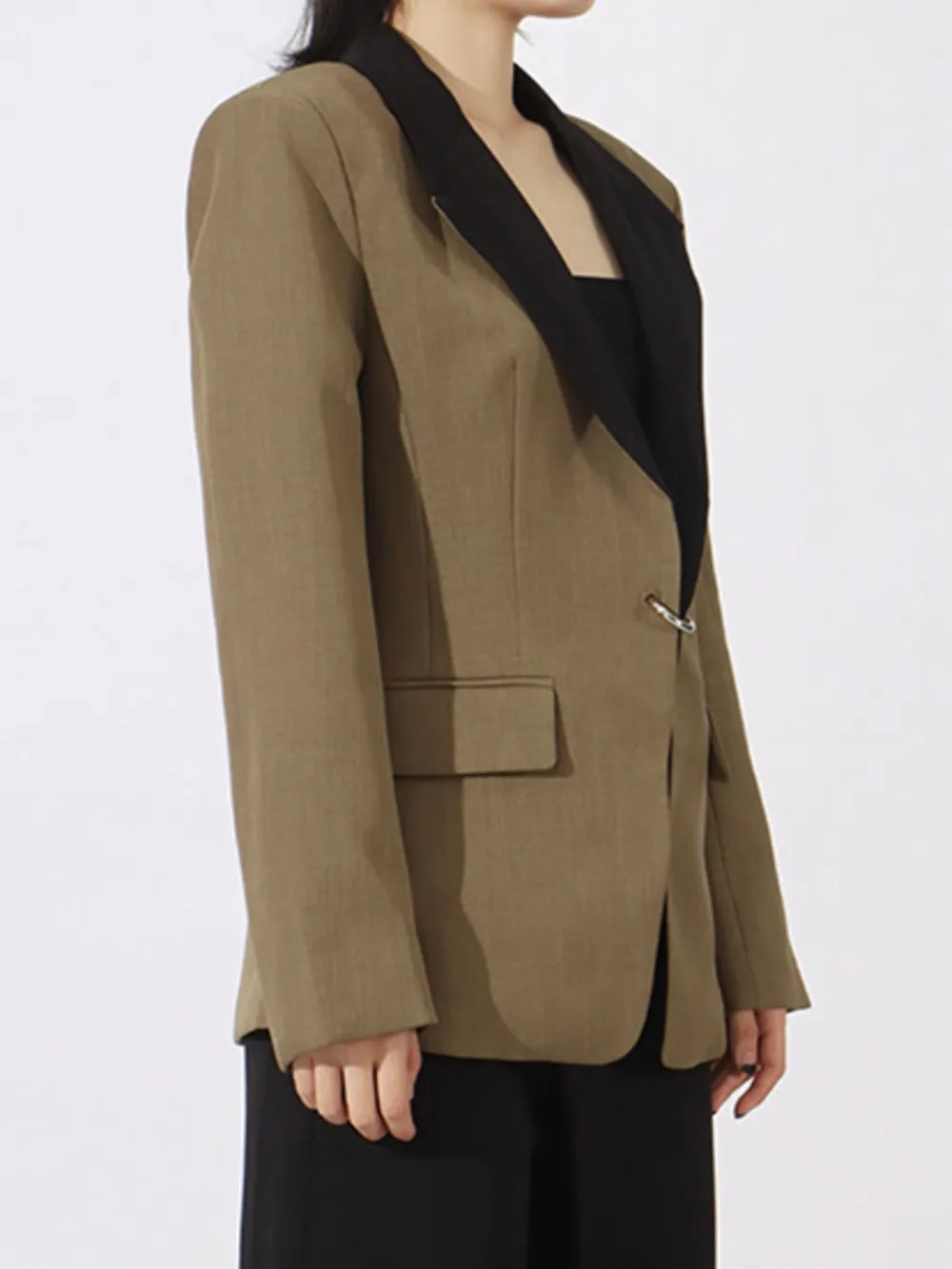 Contrast Lapel Collar Long Sleeve Blazer, image 5