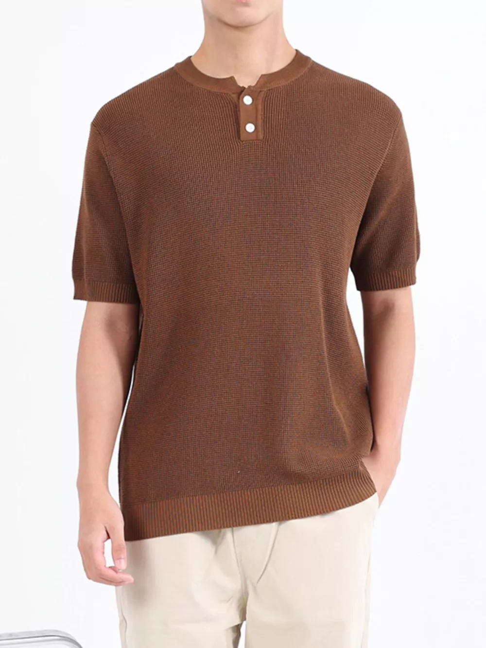 Men's Plus Size Textured Knit Henley T-Shirt, image 5