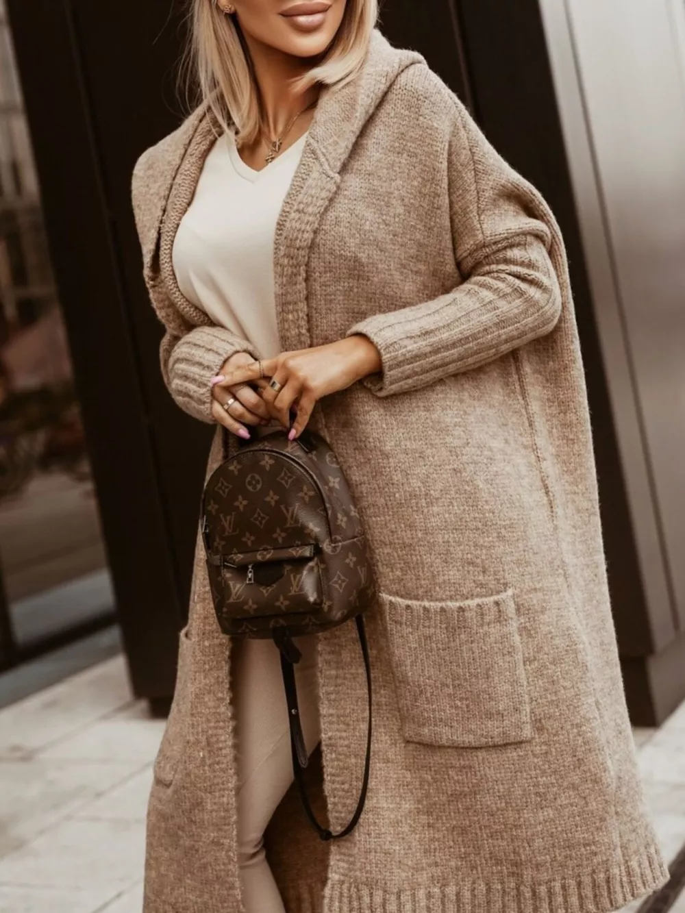 Full Size Hooded Knit Open Front Cardigan Plus Size, image 3