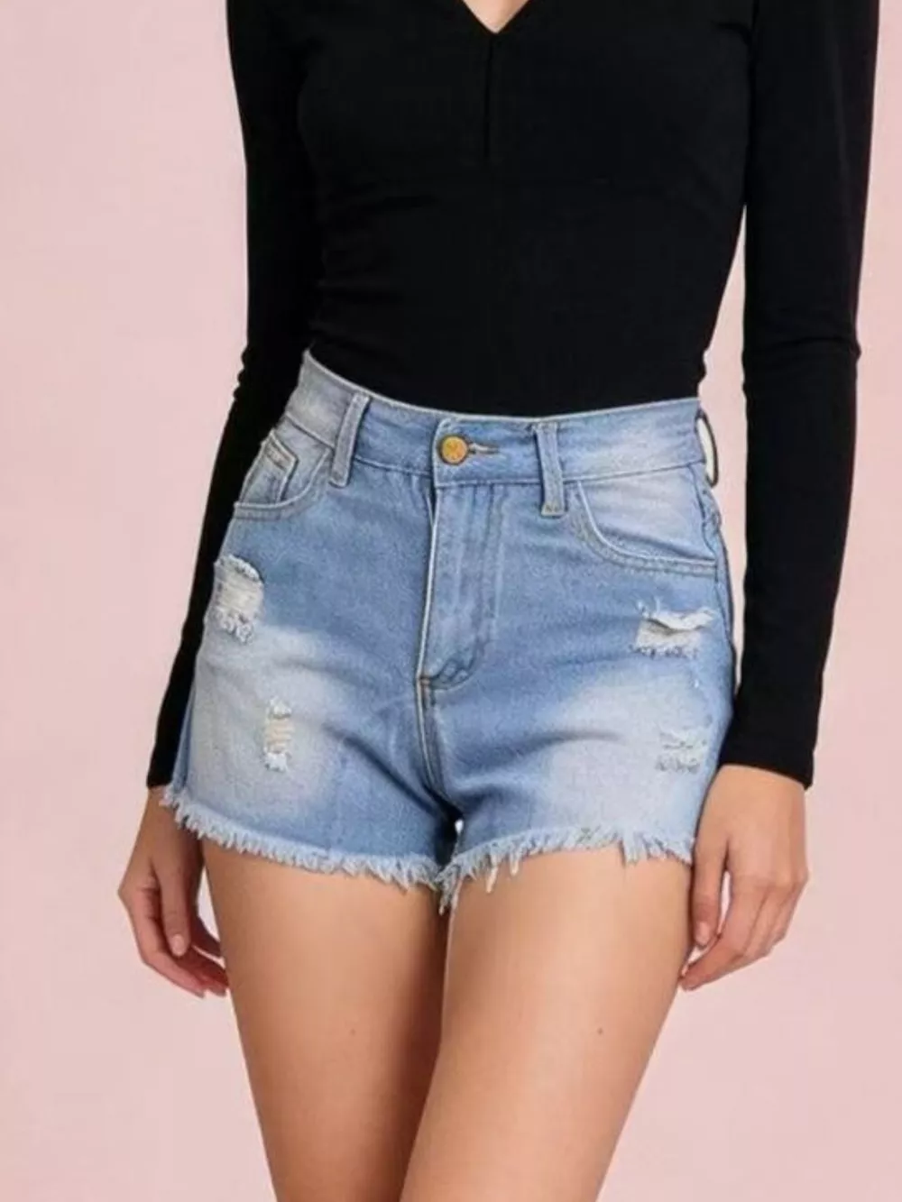 Distressed Frayed Hem Denim Shorts, image 11