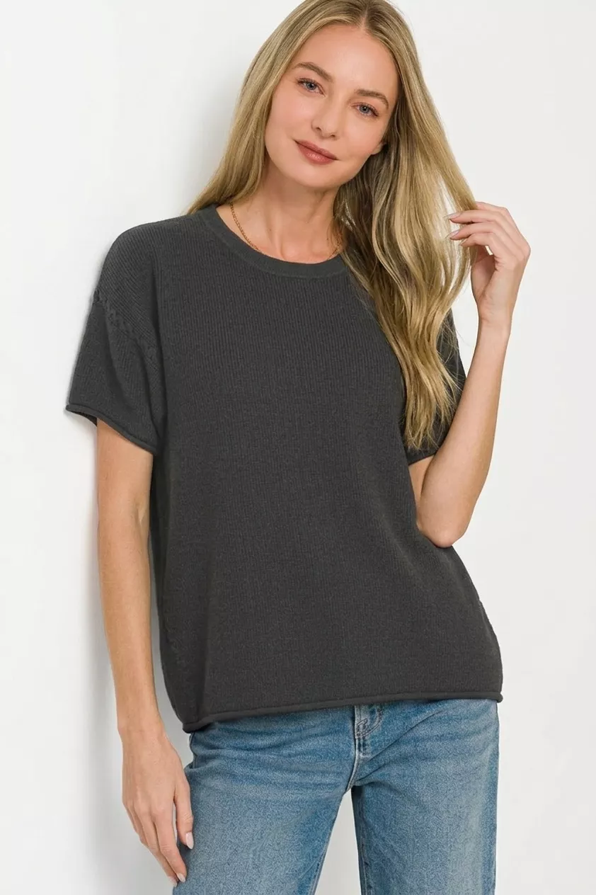 Viscose Round-neck Short Sleeve Sweater, image 2