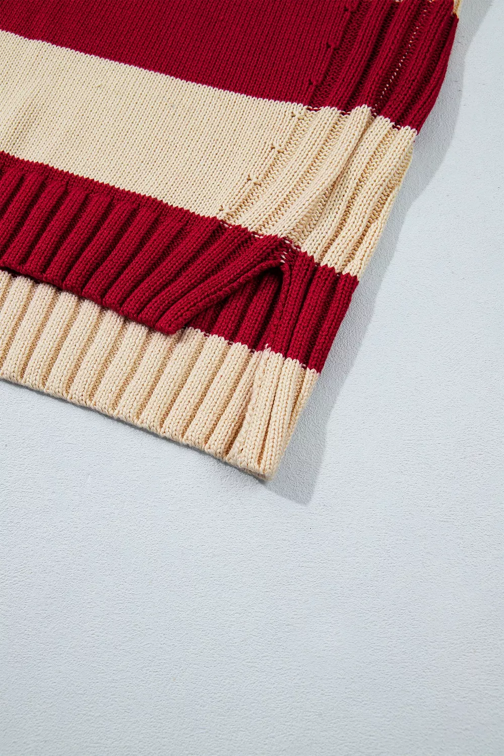 Stripe Ribbed Trim High Neck Relaxed Pullover Sweater, image 9