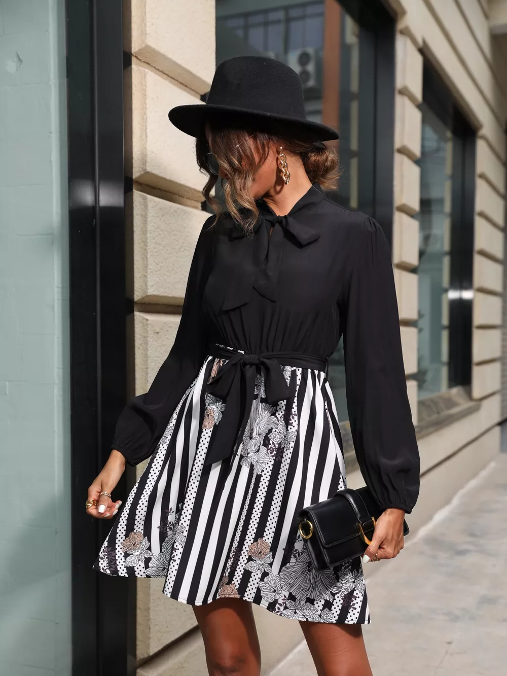 Striped Tie Front Long Sleeve Mini Dress, image 4