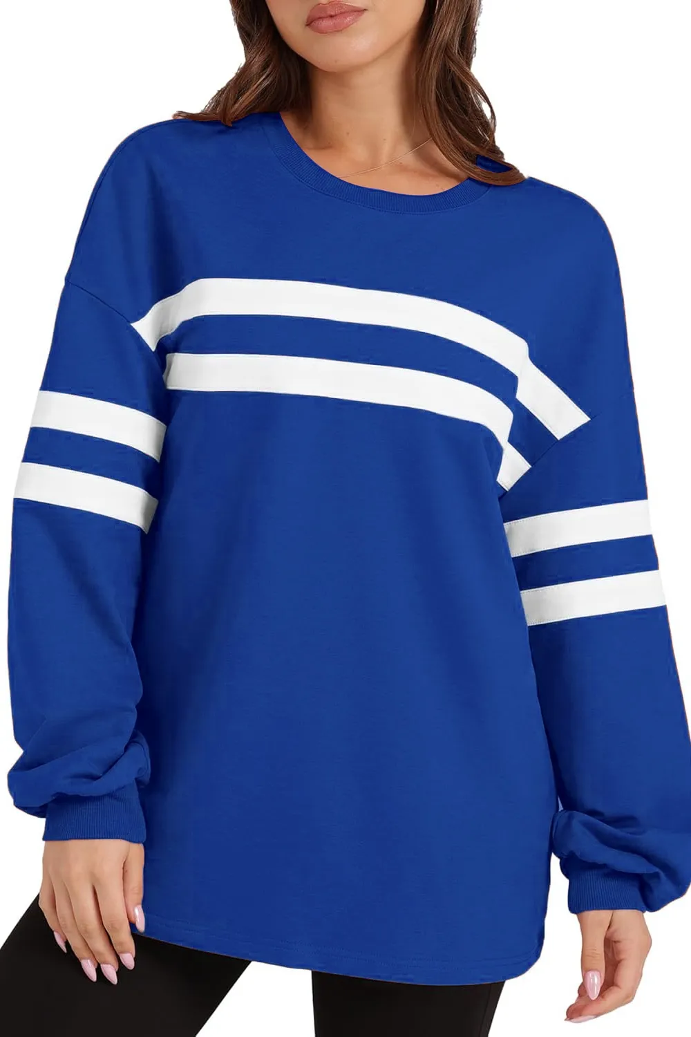 Striped Round Neck Dropped Shoulder Sweatshirt, image 5